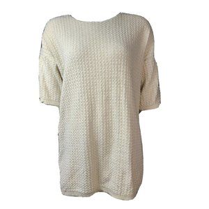 HONORS Solid All Off White Cream Short Sleeve Knit‎ Vintage Top Womens Size XL